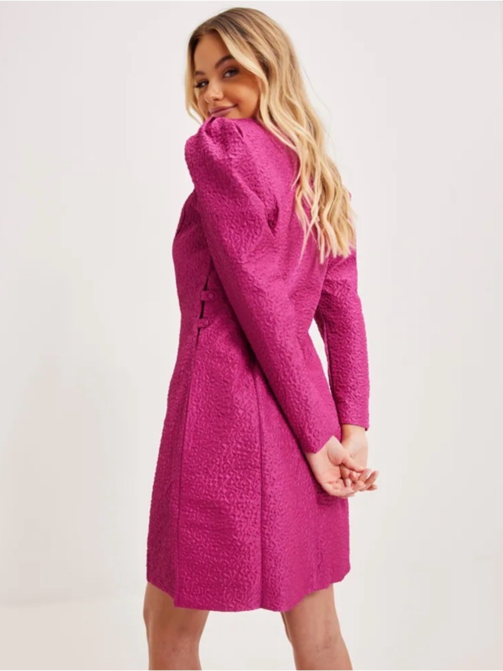 Y.A.S Fuchsia Textured Puff-Sleeve Coat Dress
